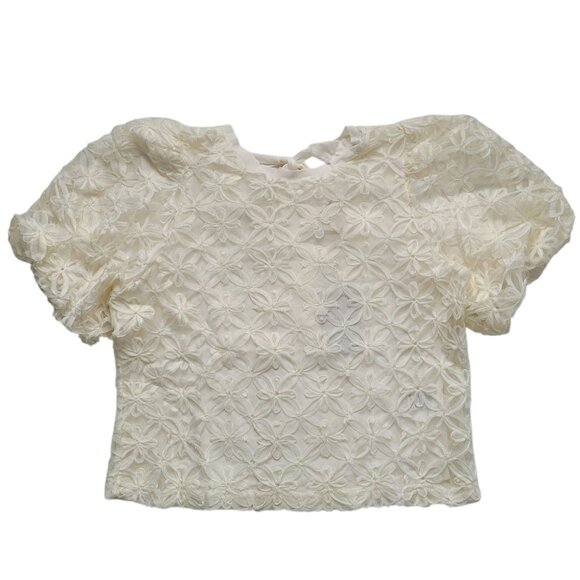 EE: Some Ivory Floral Textured Puff Sleeve Top Relaxed Fit Size Large - Picture 1 of 11